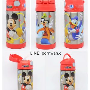 H2159 ขวดน้ำสแตนเลสเก็บความเย็น หลอดดูดนิ่ม Mickey Mouse Thermos Funtainer Bottle
